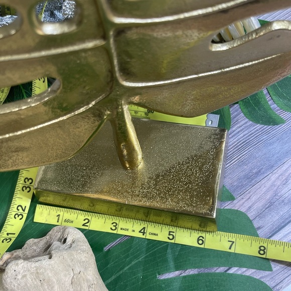 NEW LARGE Metal Brass Monstera Leaf Sculpture COASTAL NAUTICAL BEACH HOME DECOR - Picture 13 of 17